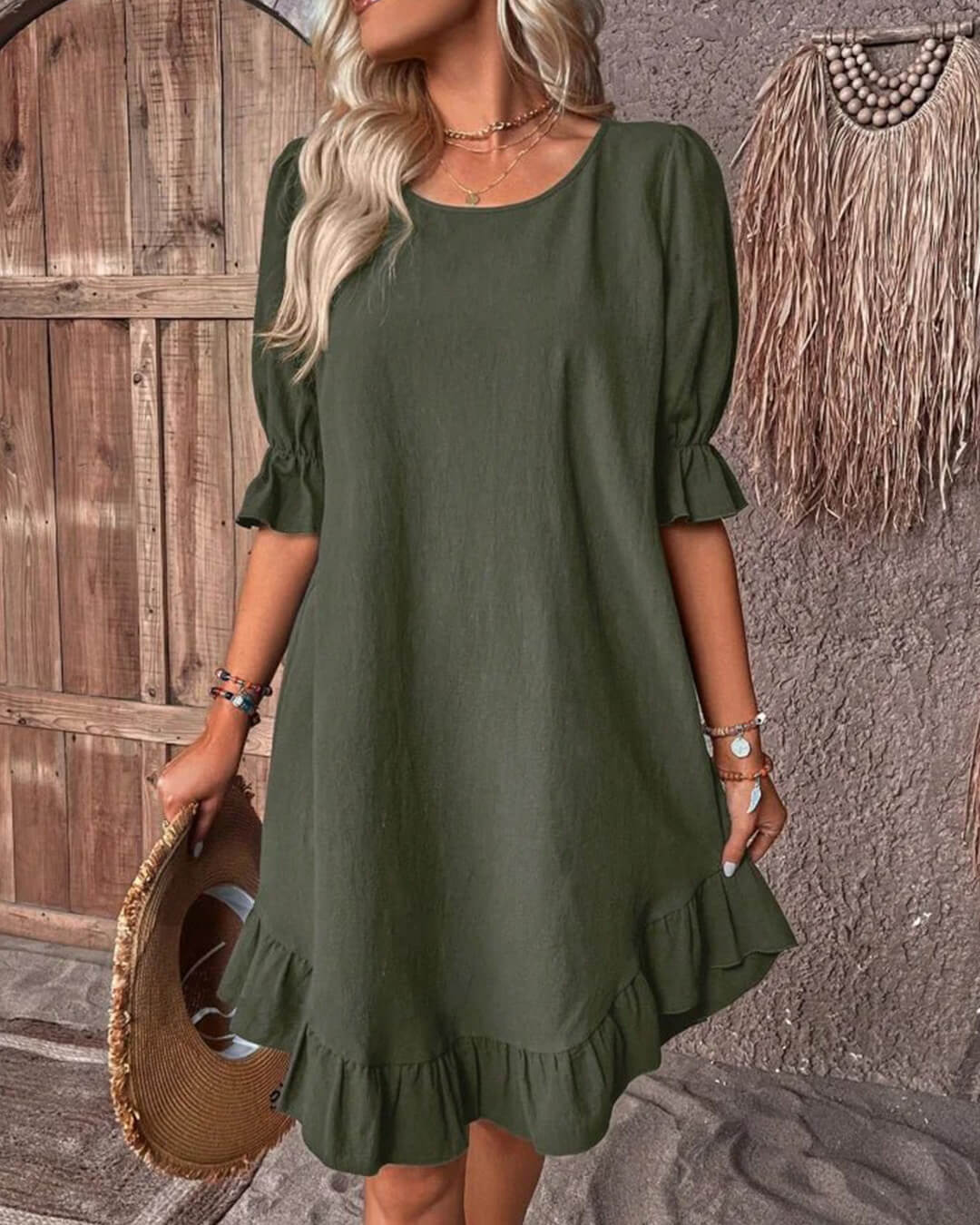 Vestido tipo bata com bainha com folhos Mia