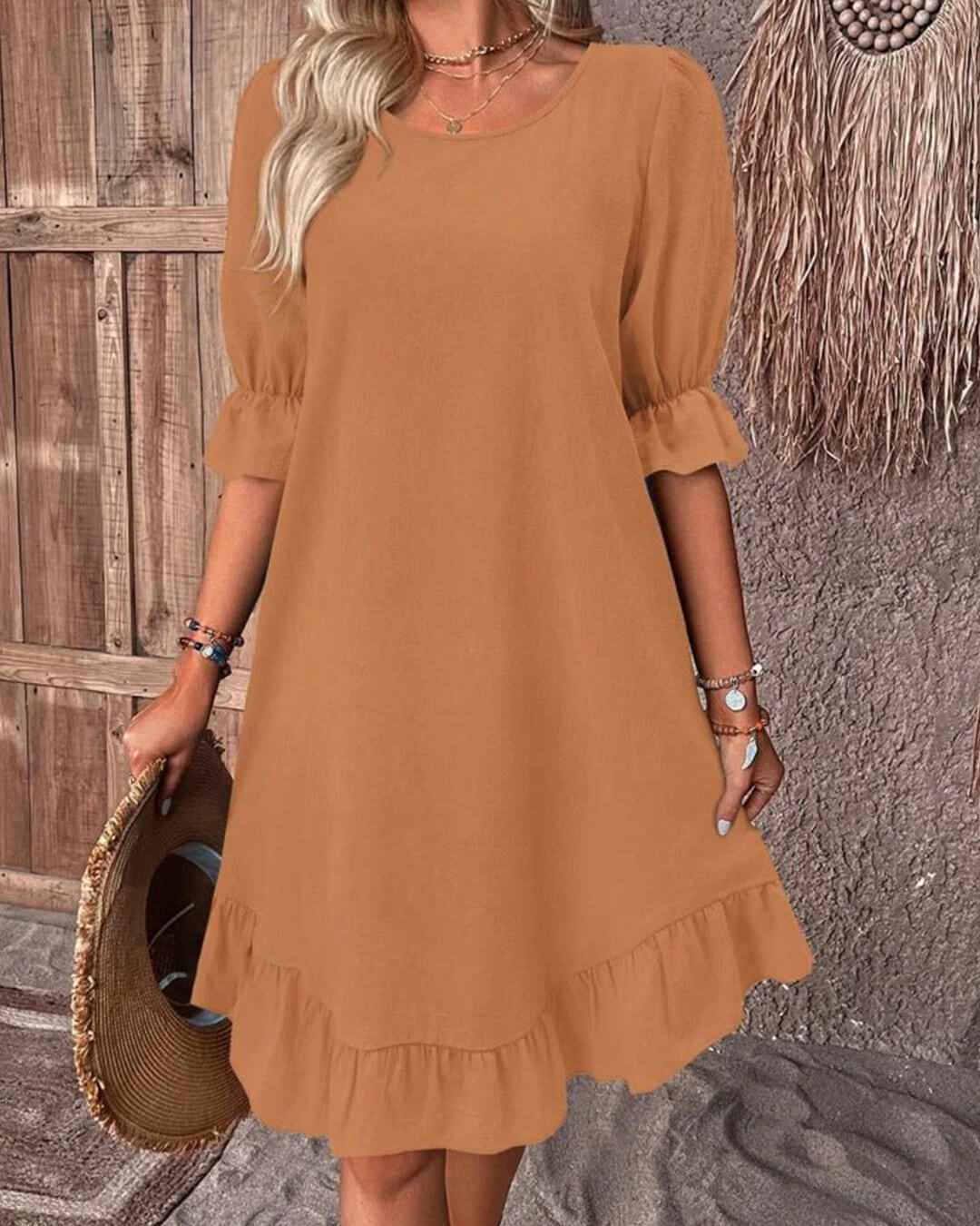 Vestido tipo bata com bainha com folhos Mia