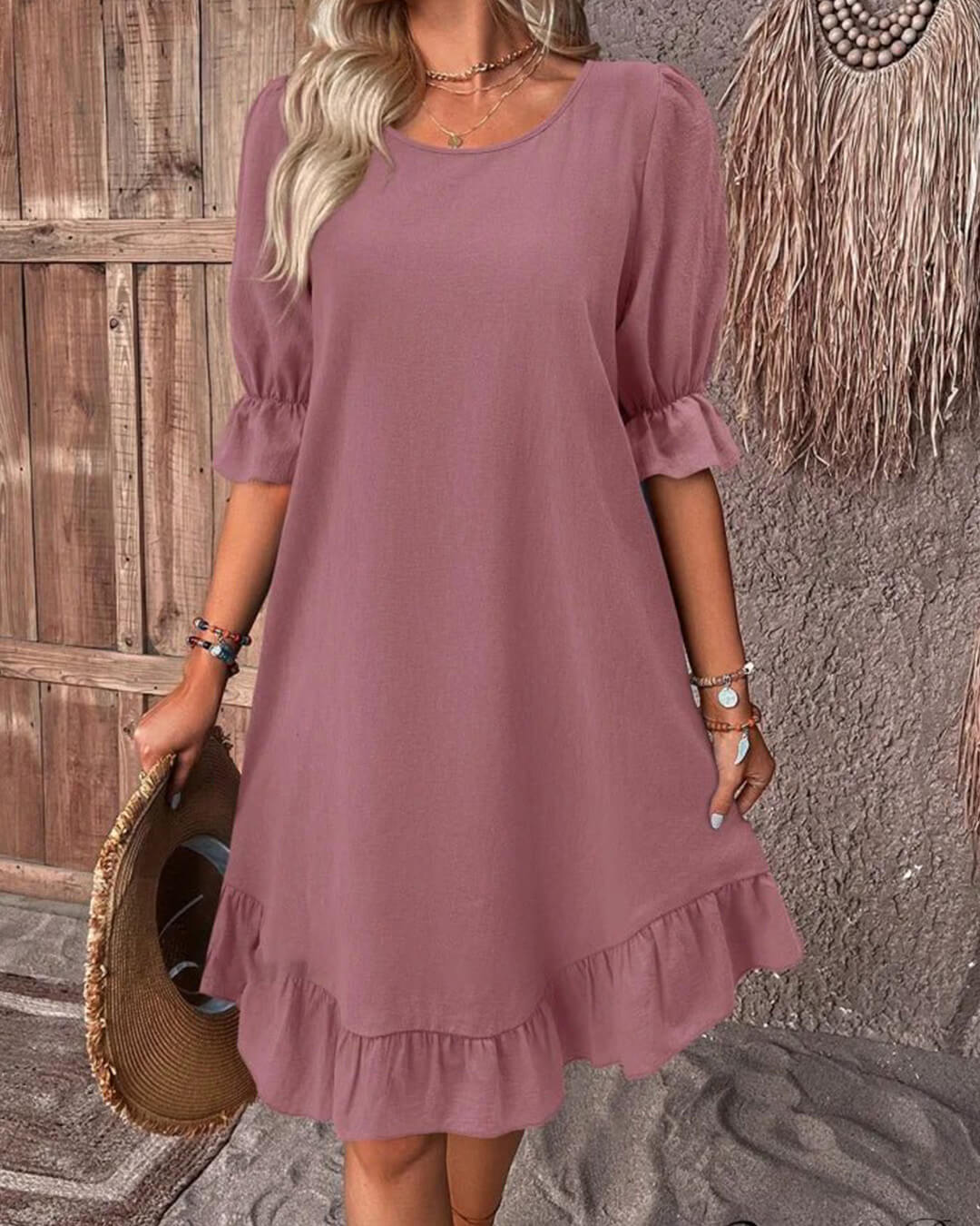 Vestido tipo bata com bainha com folhos Mia