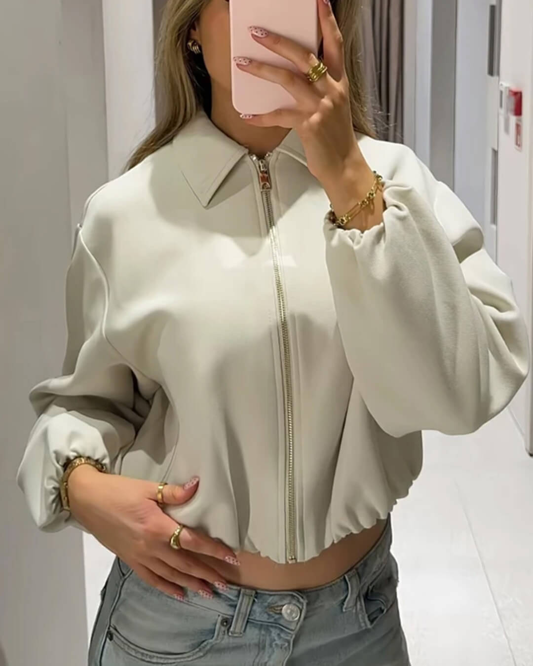 Blusão bomber com mangas balão Midori