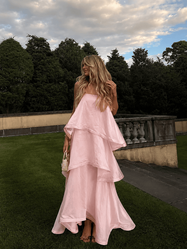 Vestido comprido com folhos em camadas Mila