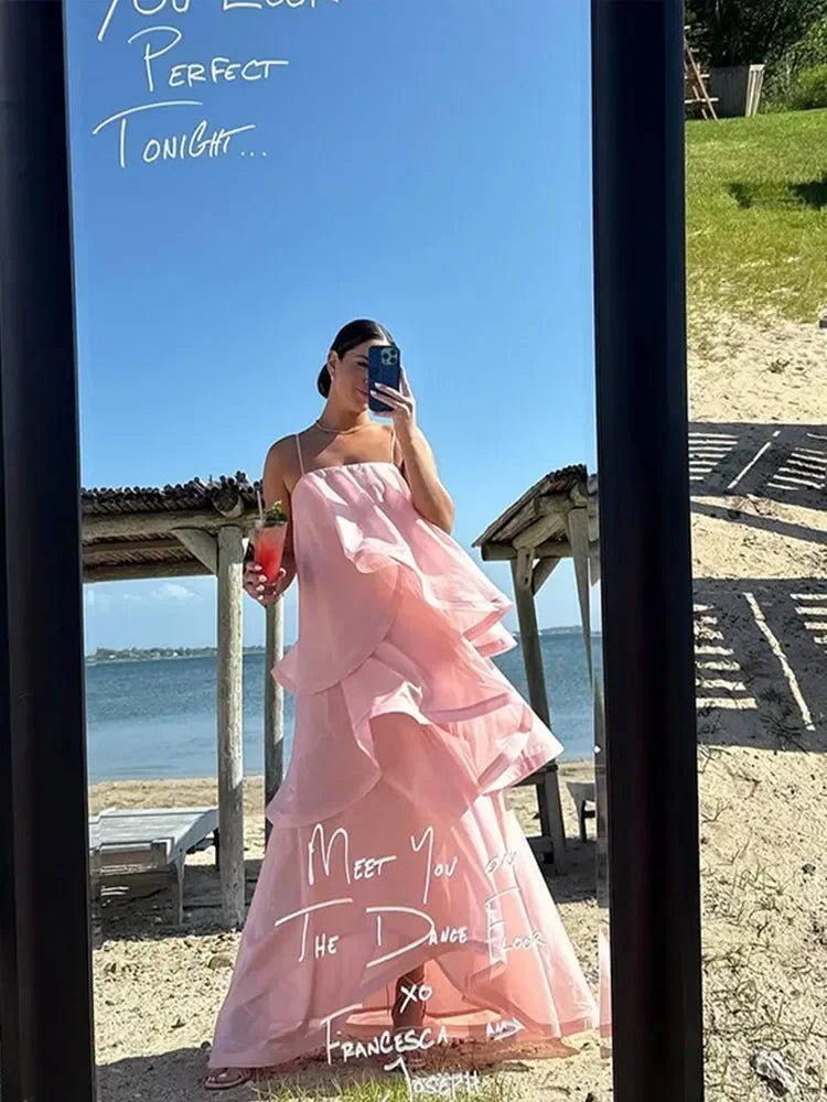 Vestido comprido com folhos em camadas Mila