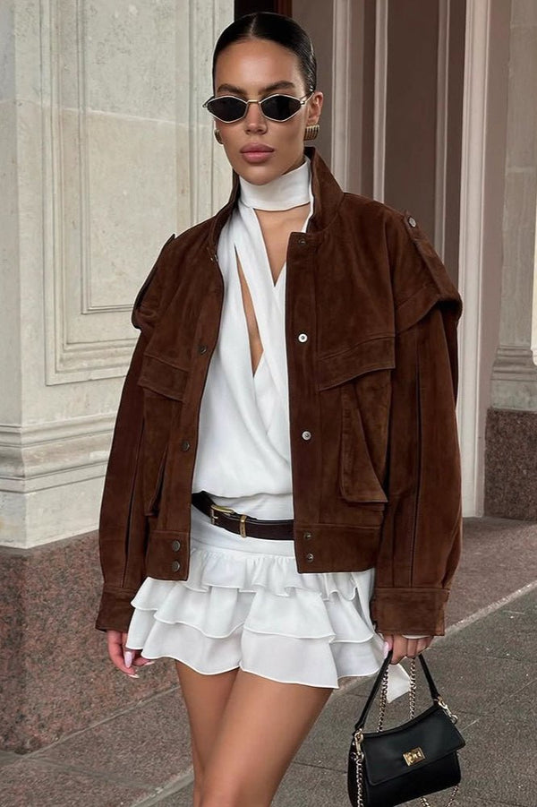 Mila Wide Shoulder Suede Jacket