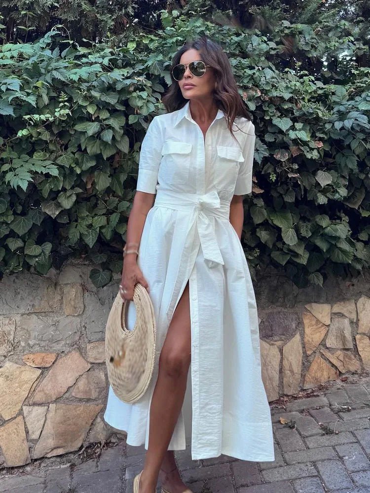 Beatrice Bow Tie-Waist Shirt Dress
