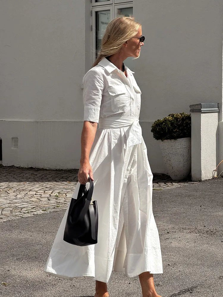 Beatrice Bow Tie-Waist Shirt Dress