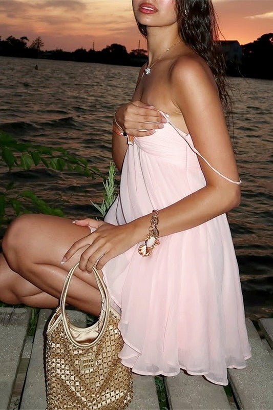 Vestido mini de chiffon com ombros descobertos Mireille