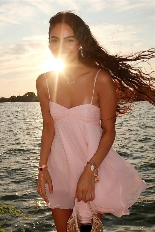 Vestido mini de chiffon com ombros descobertos Mireille