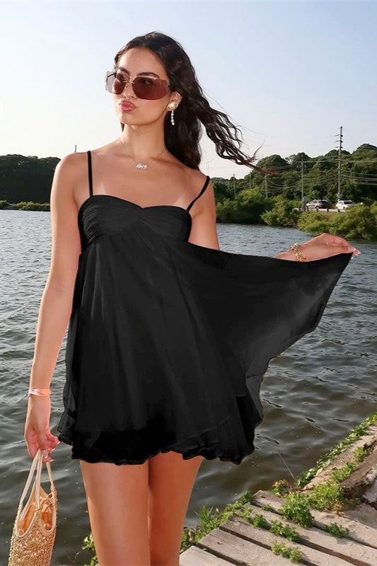 Vestido mini de chiffon com ombros descobertos Mireille