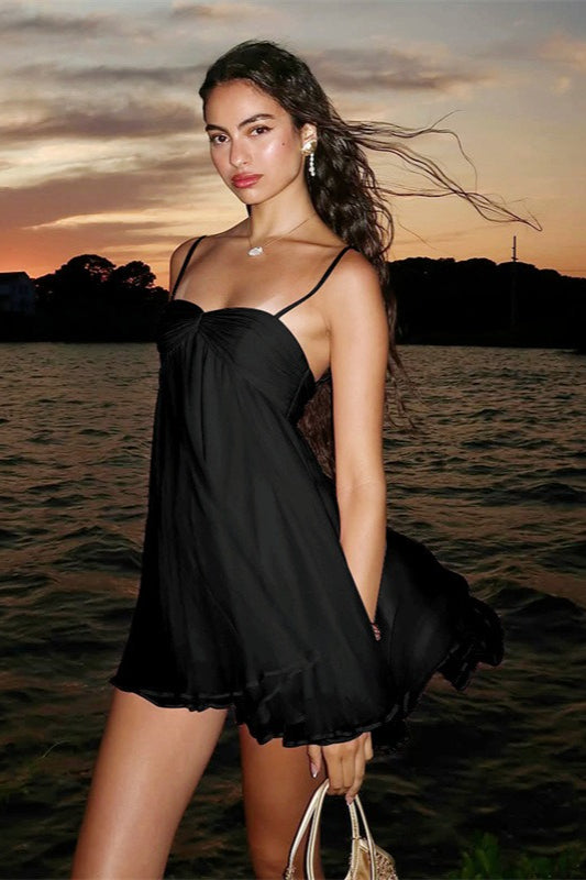 Vestido mini de chiffon com ombros descobertos Mireille