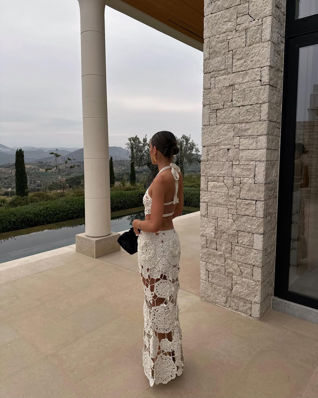 Vestido maxi Natasha em croché transparente