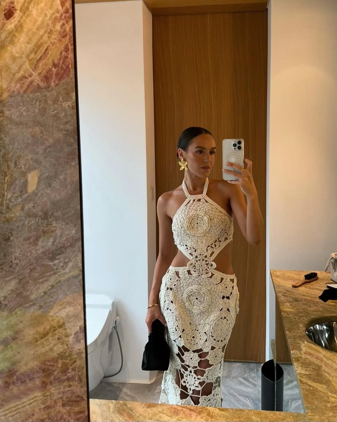 Vestido maxi Natasha em croché transparente