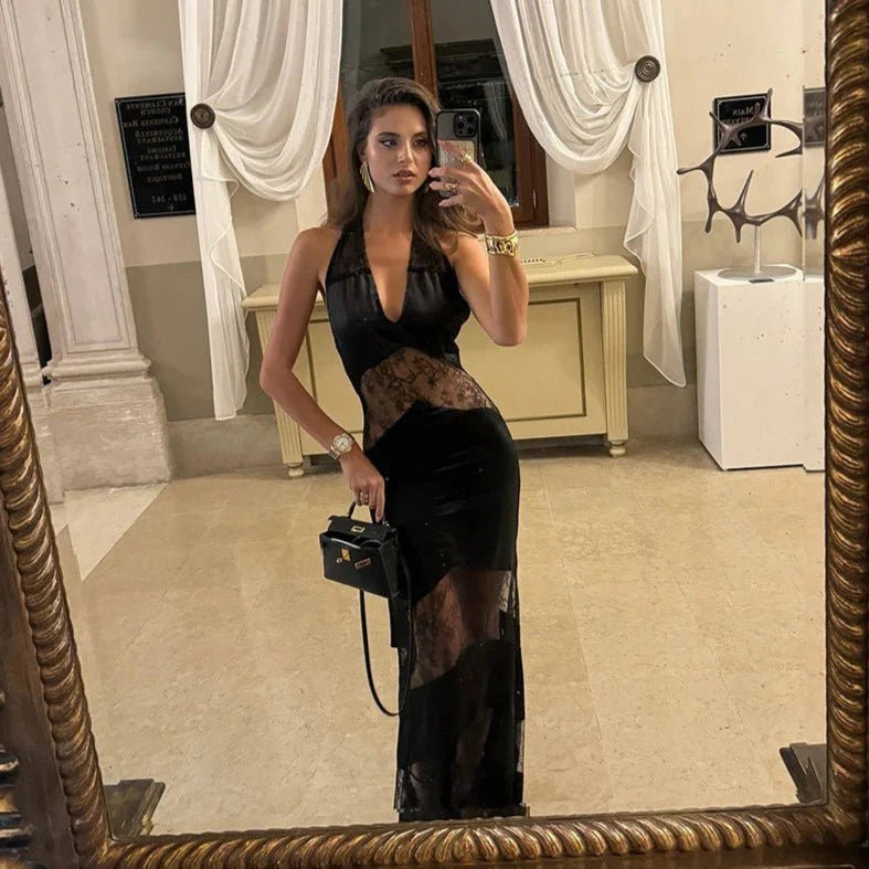 Vestido Natasha transparente com decote halter