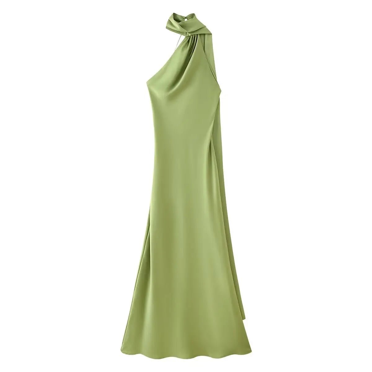 Vestido maxi Neele de cetim com frente única e costas descobertas