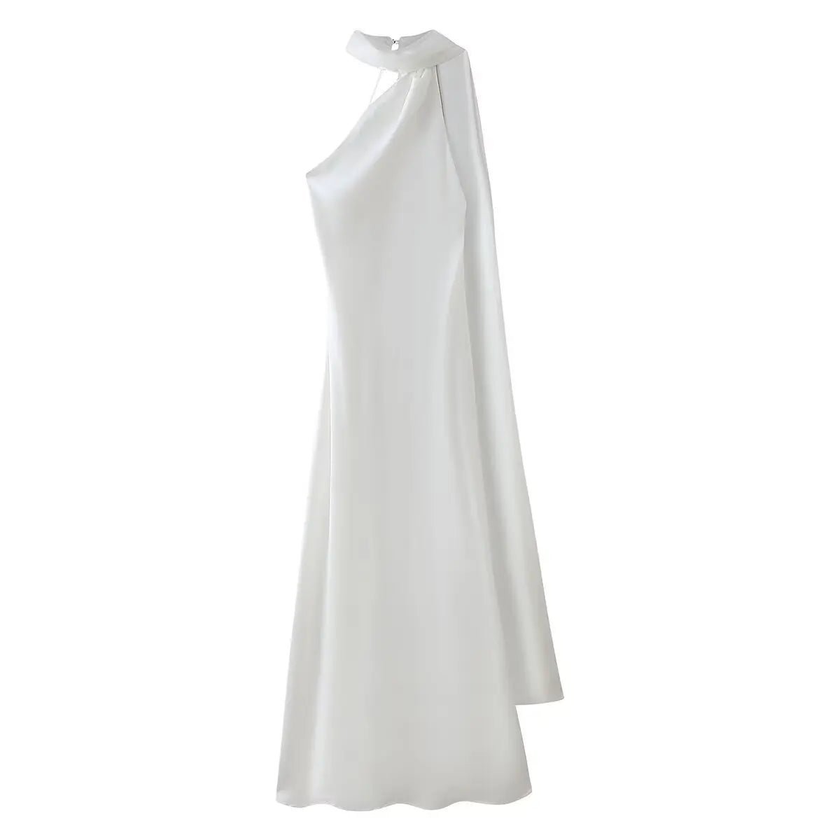 Vestido maxi Neele de cetim com frente única e costas descobertas