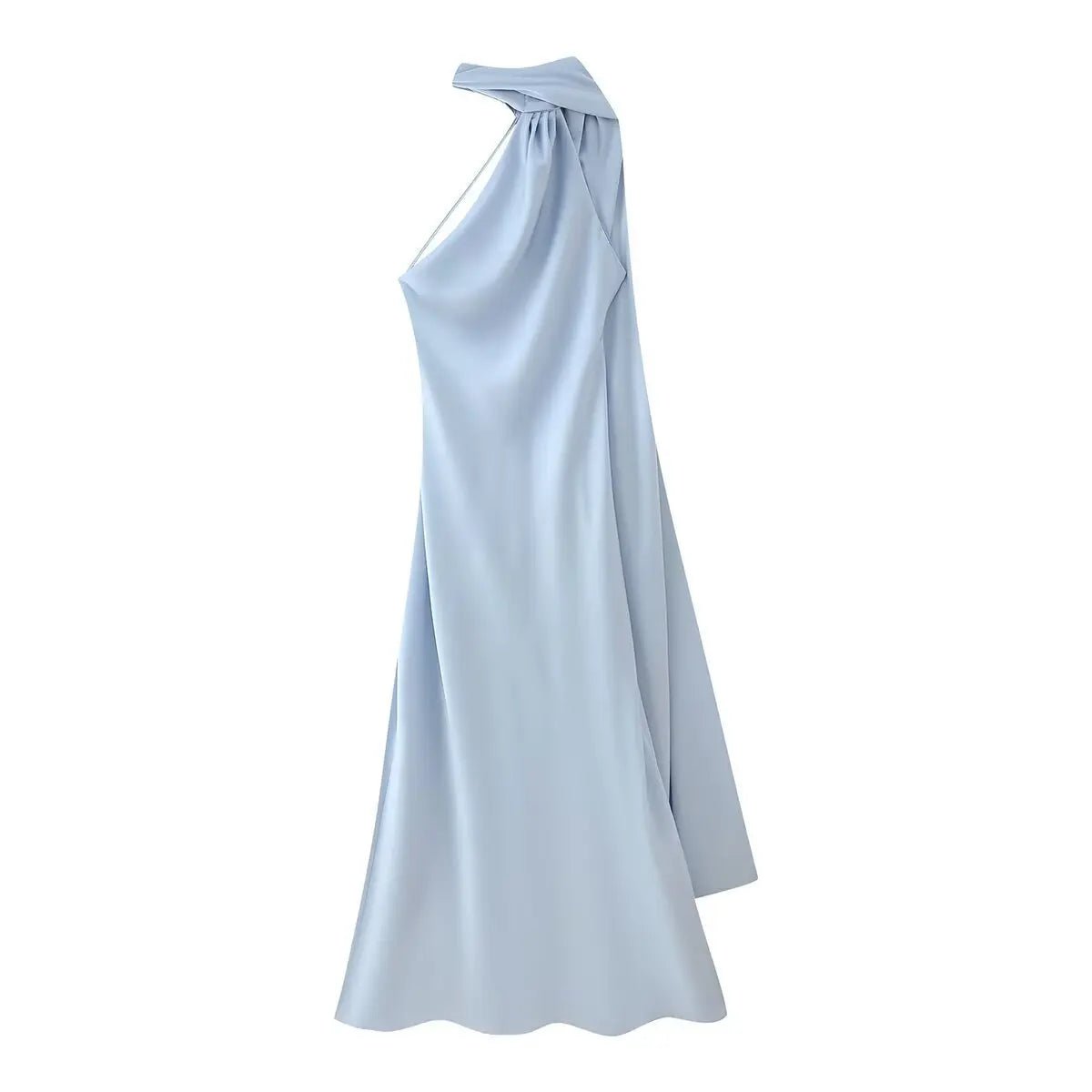 Vestido maxi Neele de cetim com frente única e costas descobertas