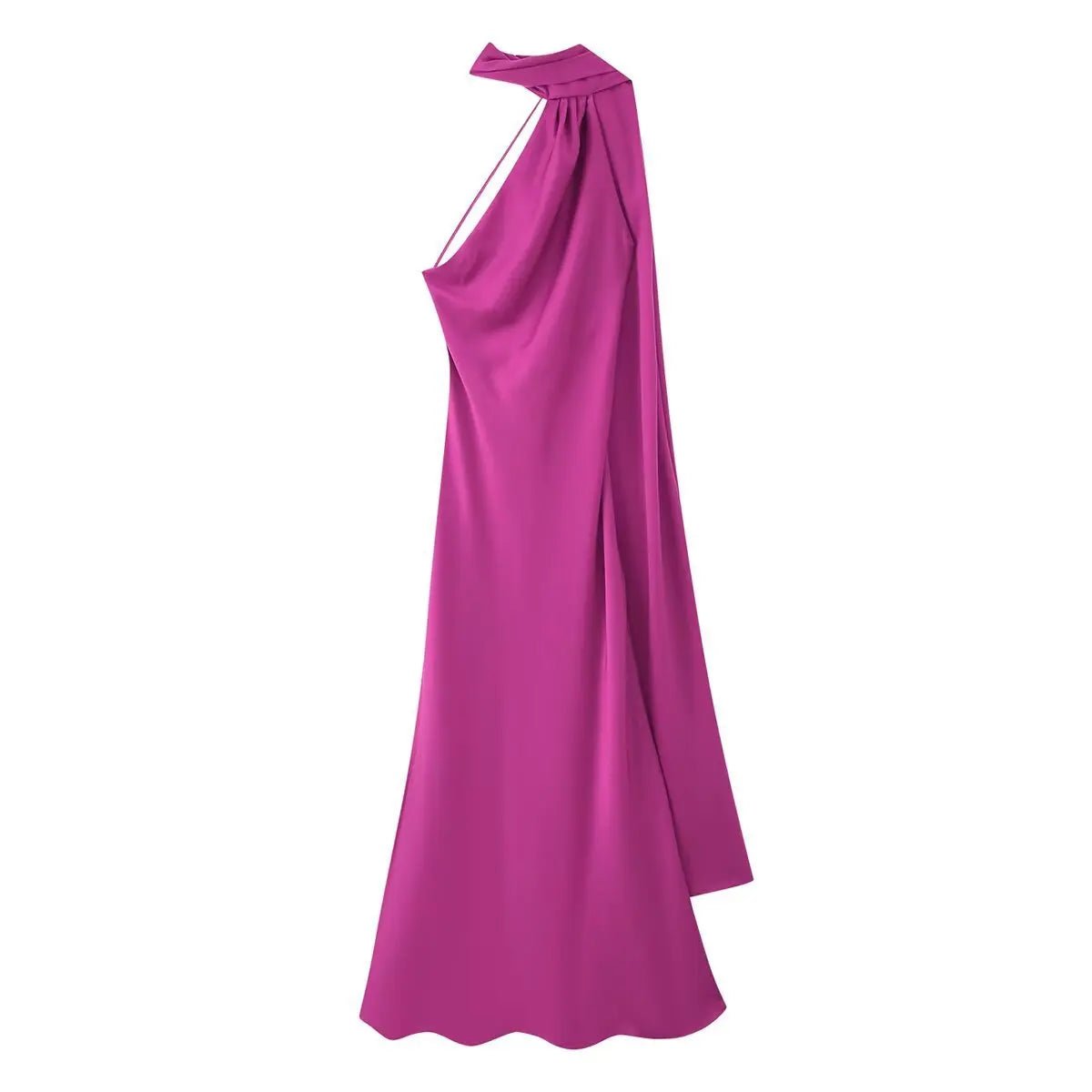 Vestido maxi Neele de cetim com frente única e costas descobertas