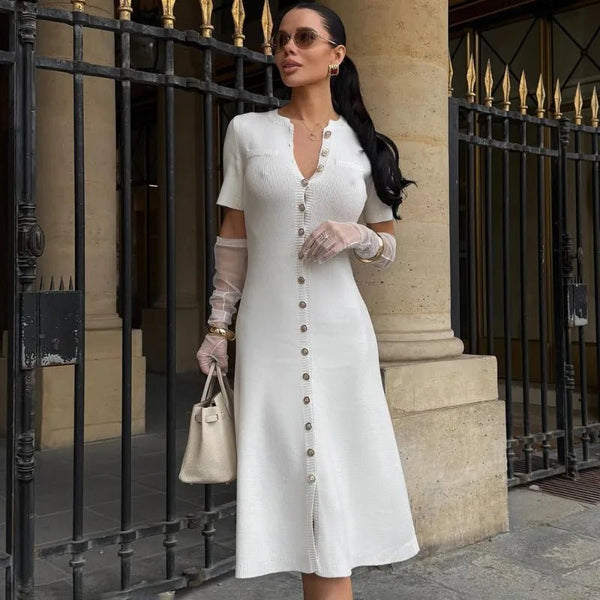 Celeste Ribbed Button-Front Knit Dress