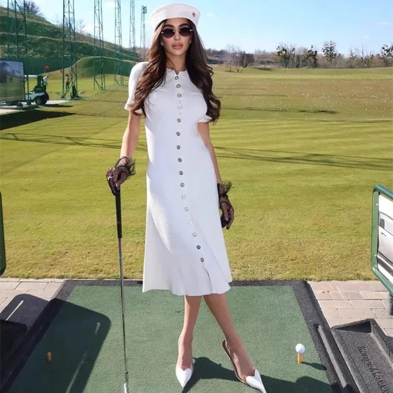 Vestido de malha canelada Nerea com botões à frente