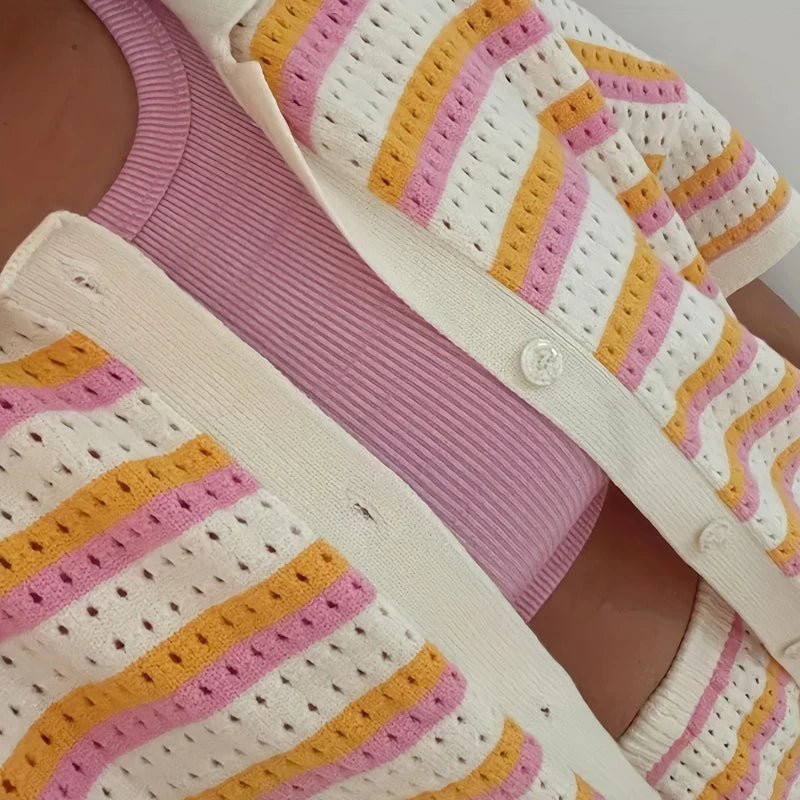 Conjunto Neva de duas peças em malha às riscas