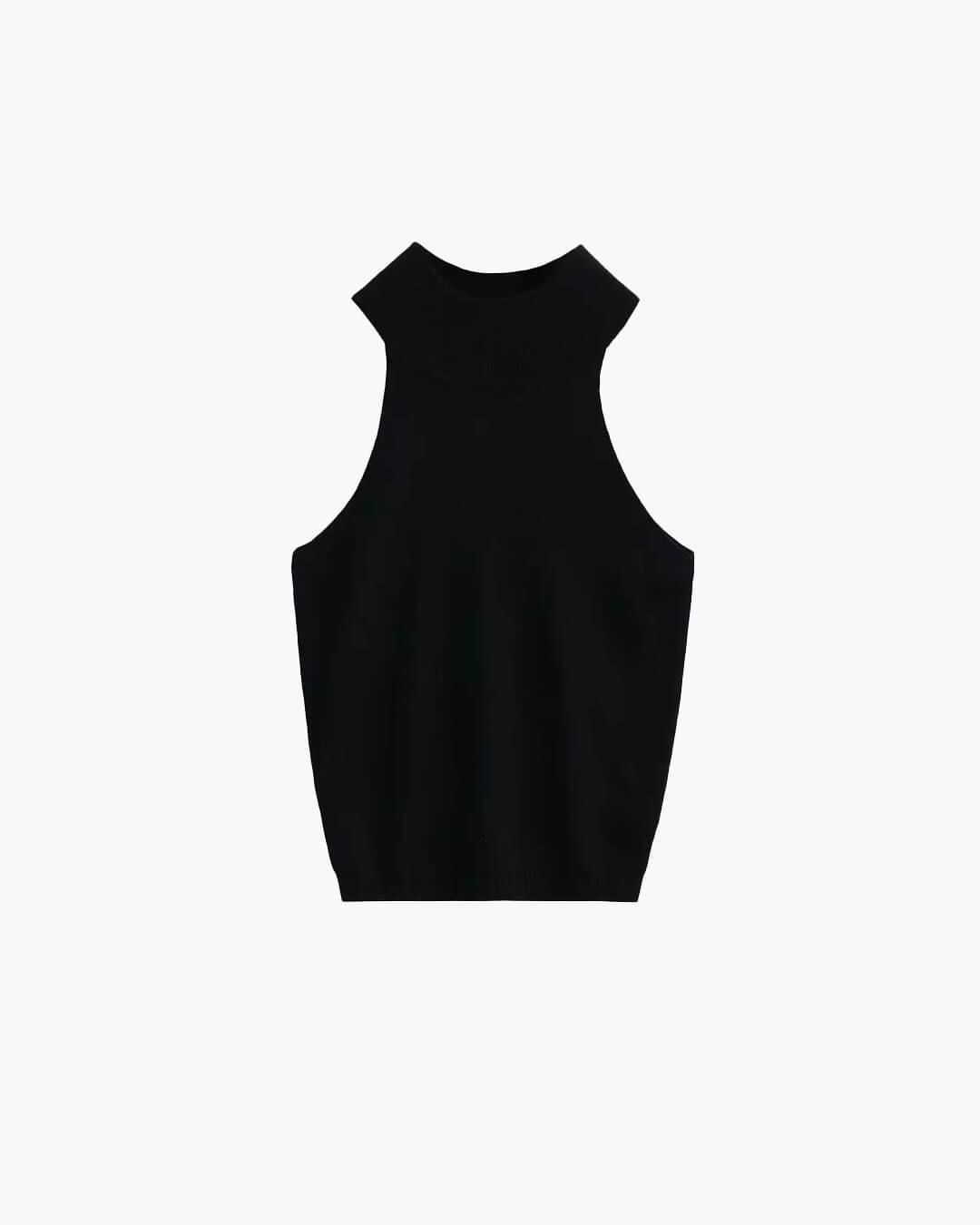 Top curto de malha sem mangas e com decote halter Nicky