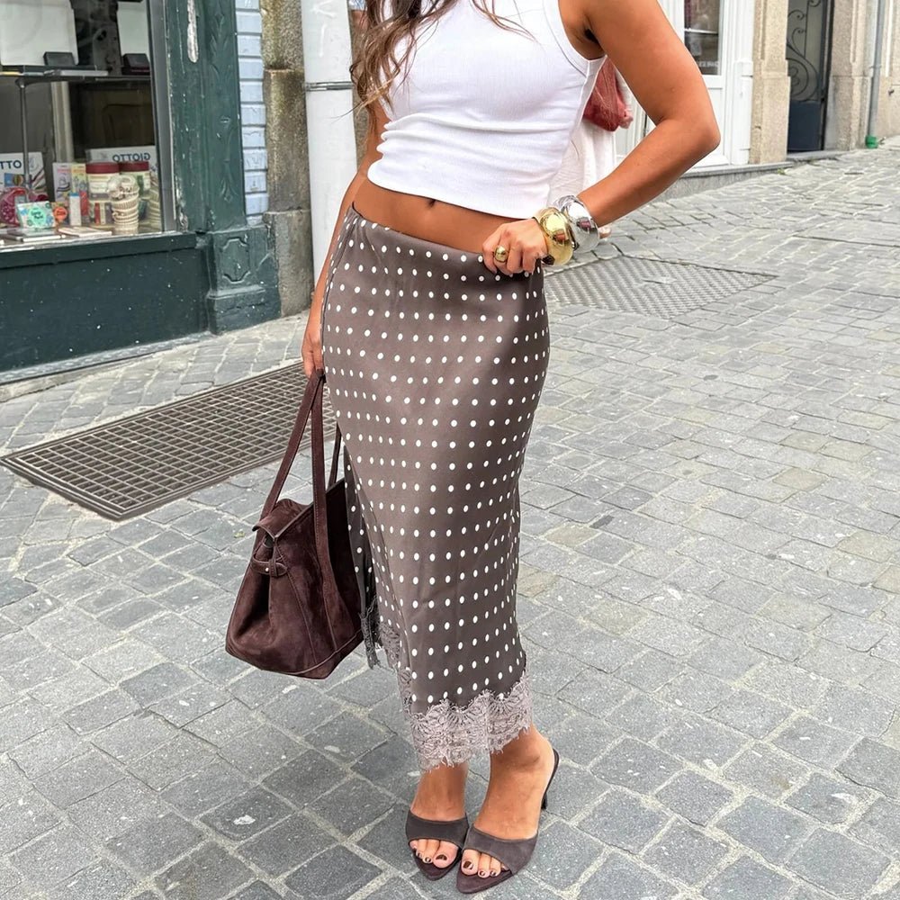Saia midi Nicky em renda com bolinhas retro