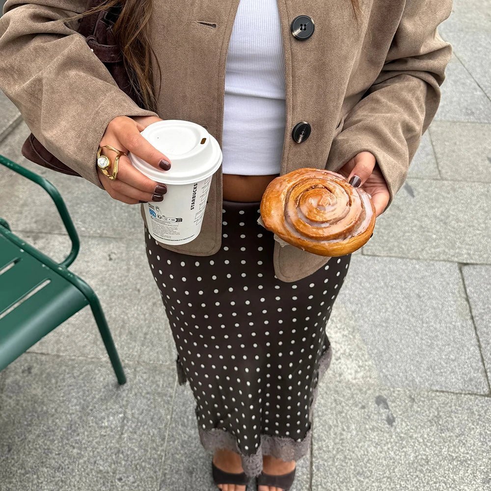 Saia midi Nicky em renda com bolinhas retro