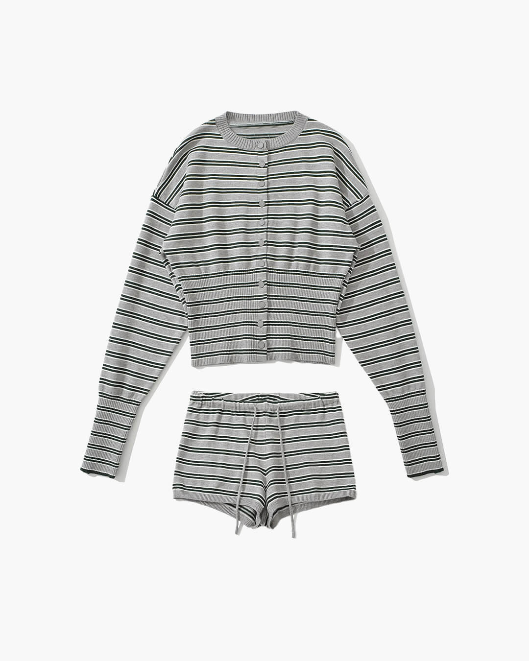 Conjunto de casaco de malha e calções às riscas Nicole
