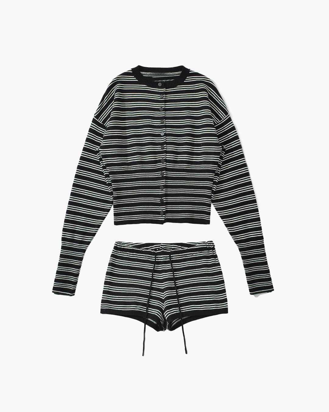 Conjunto de casaco de malha e calções às riscas Nicole