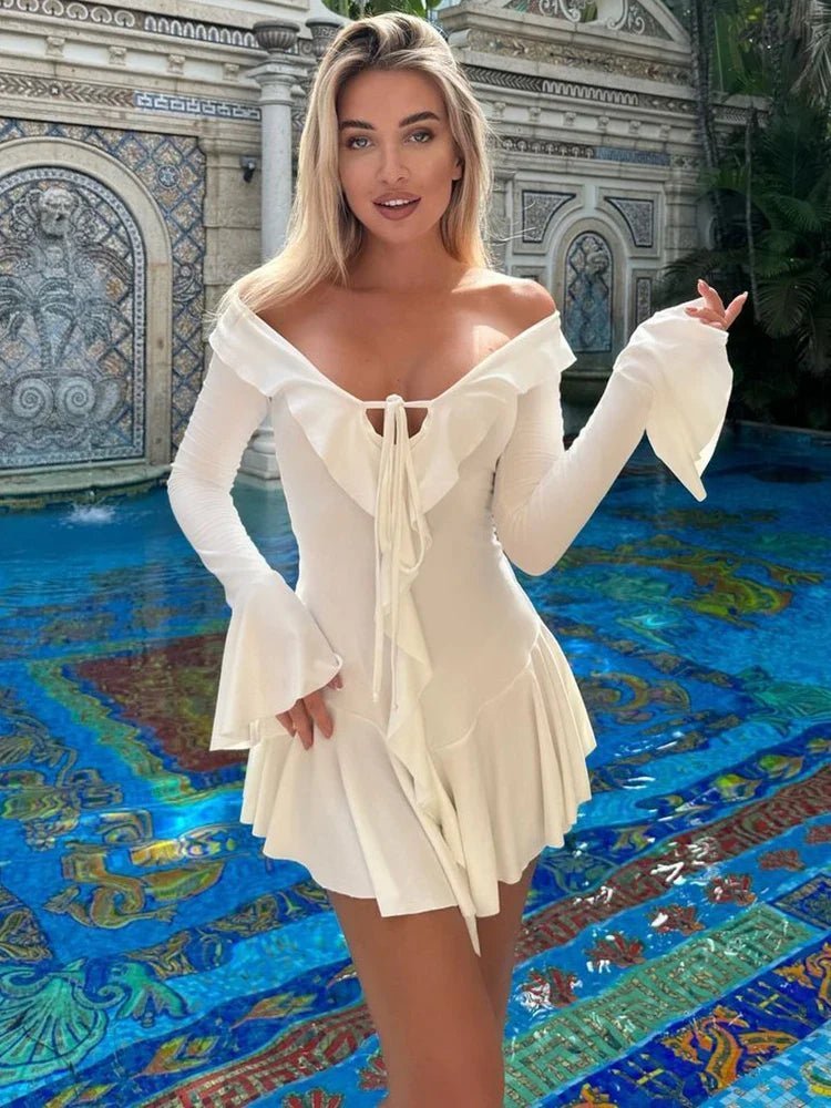 Vestido mini Nicole com decote em V e folhos