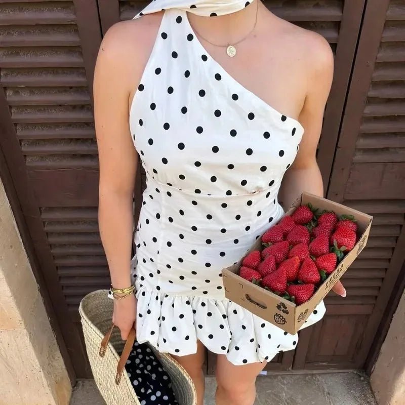 Mini-vestido de bolinhas Nina, de um ombro só