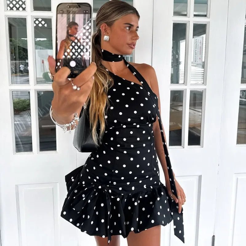 Mini-vestido de bolinhas Nina, de um ombro só