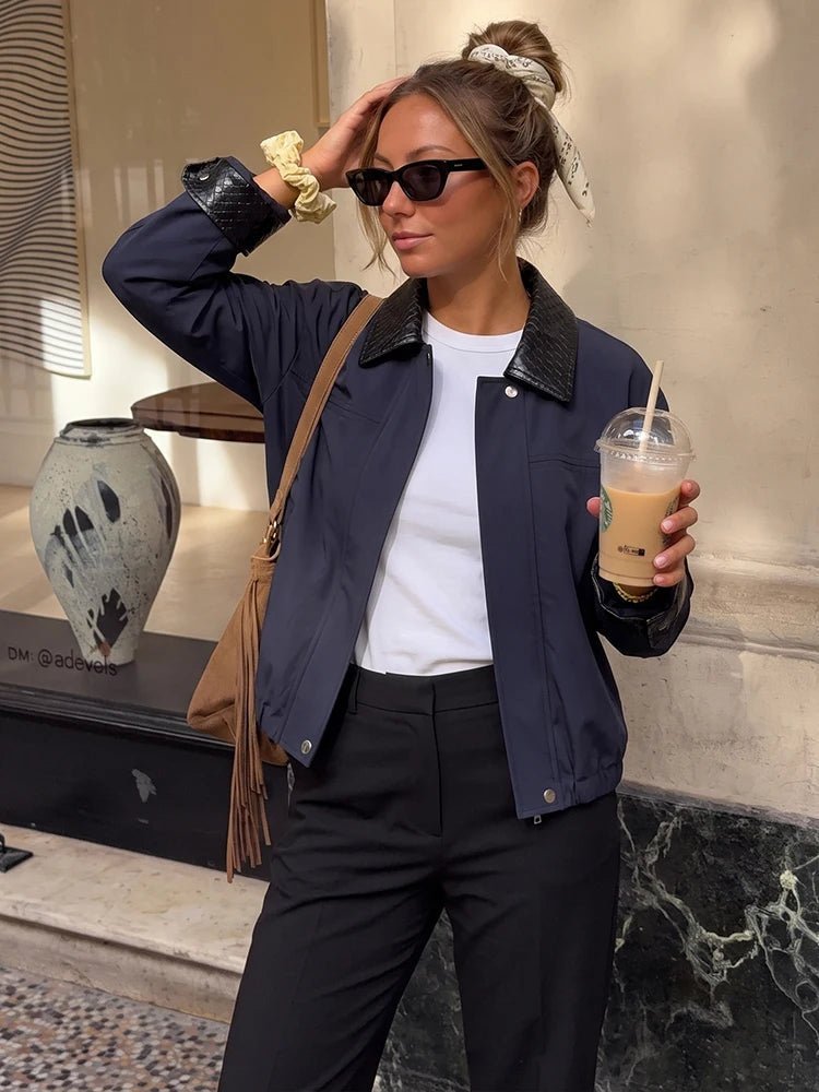 Blusão bomber com gola de contraste Olivia