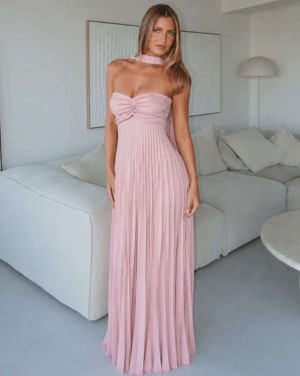 Vestido comprido em malha transparente com lenço Olivia