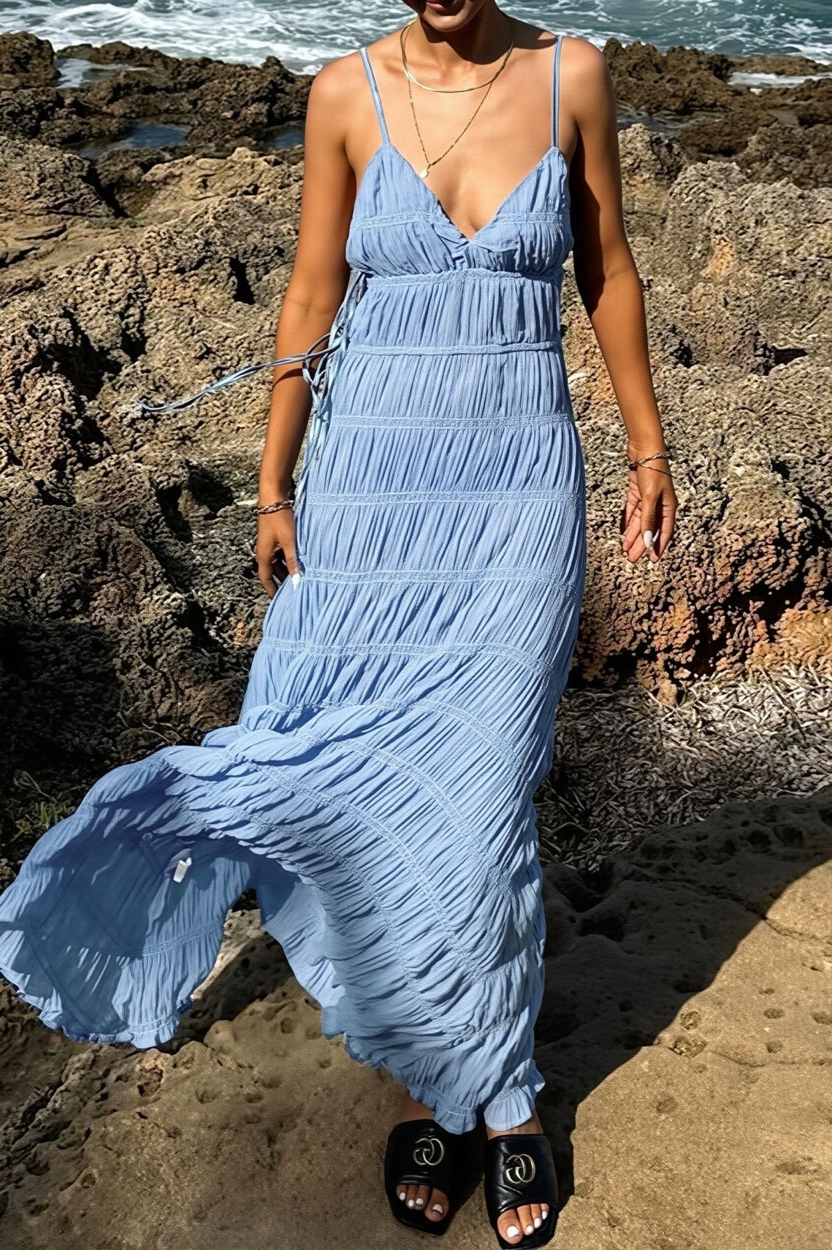 Vestido comprido de malha canelada Olivia