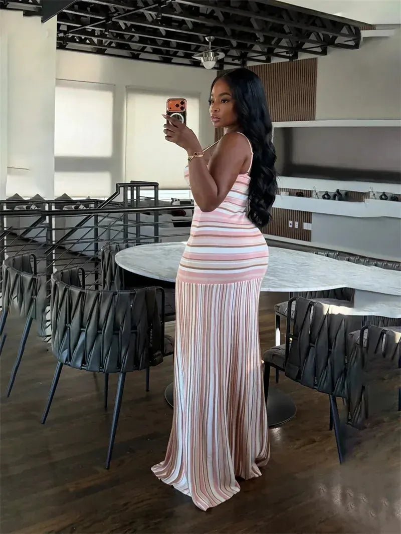 Vestido maxi às riscas com alças finas Olivia