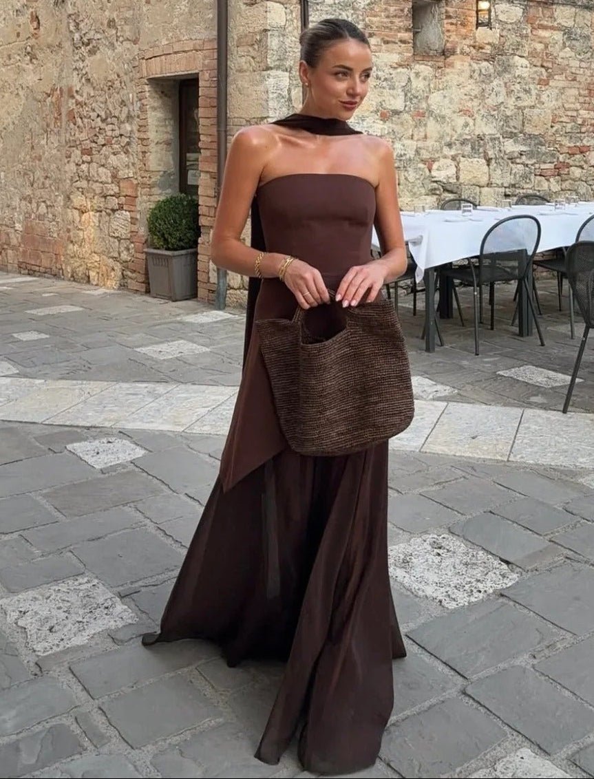 Vestido maxi Ophelia assimétrico e transparente