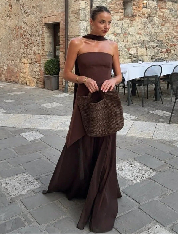 Vestido maxi Ophelia assimétrico e transparente