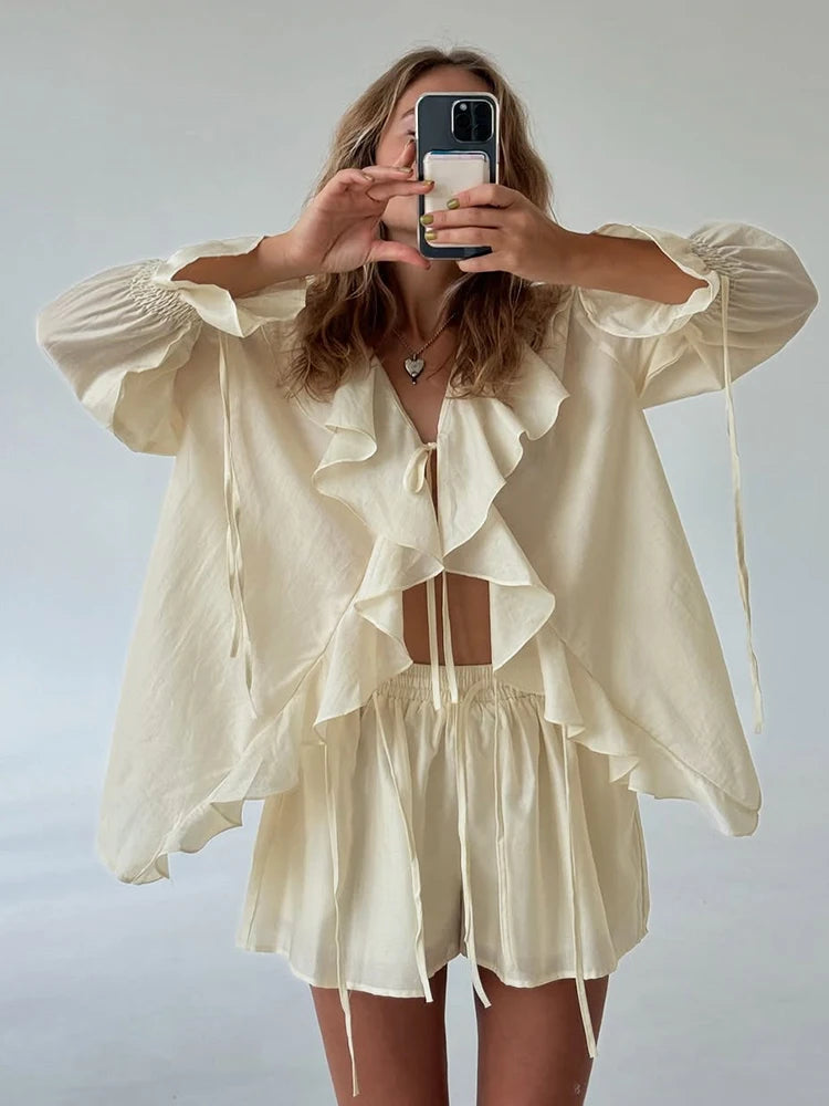 Conjunto oversized com folhos
