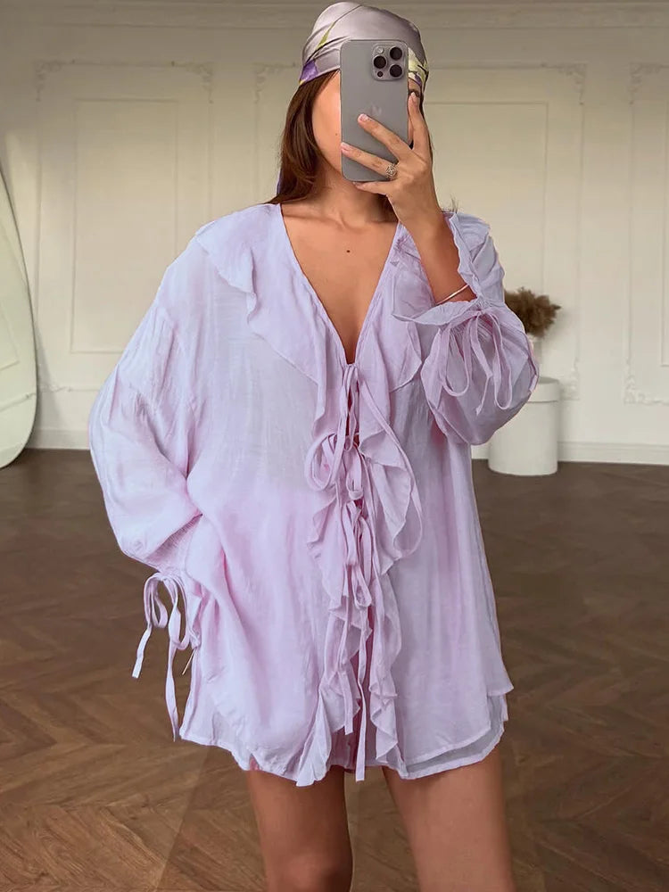 Conjunto oversized com folhos