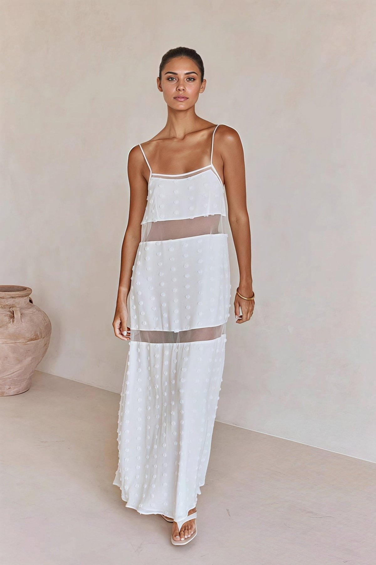 Bianca Textured Floral Cutout Spaghetti Strap Dress