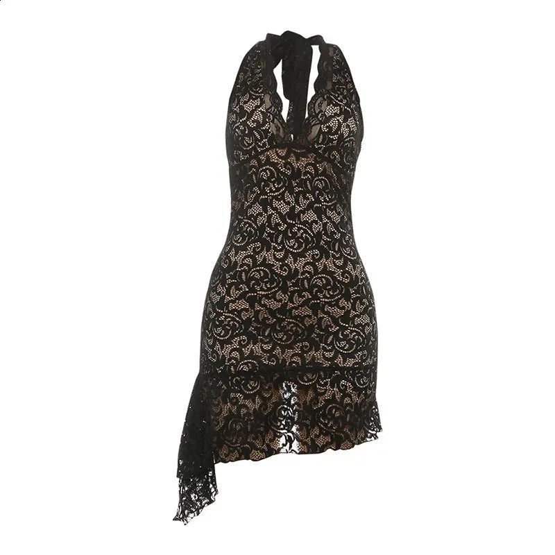 Vestido curto de gola halter sem costas Polly