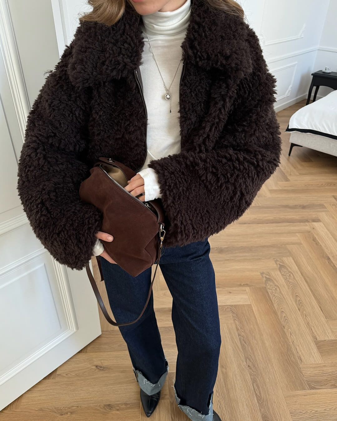 Casaco Porsha de pelo sintético tipo teddy