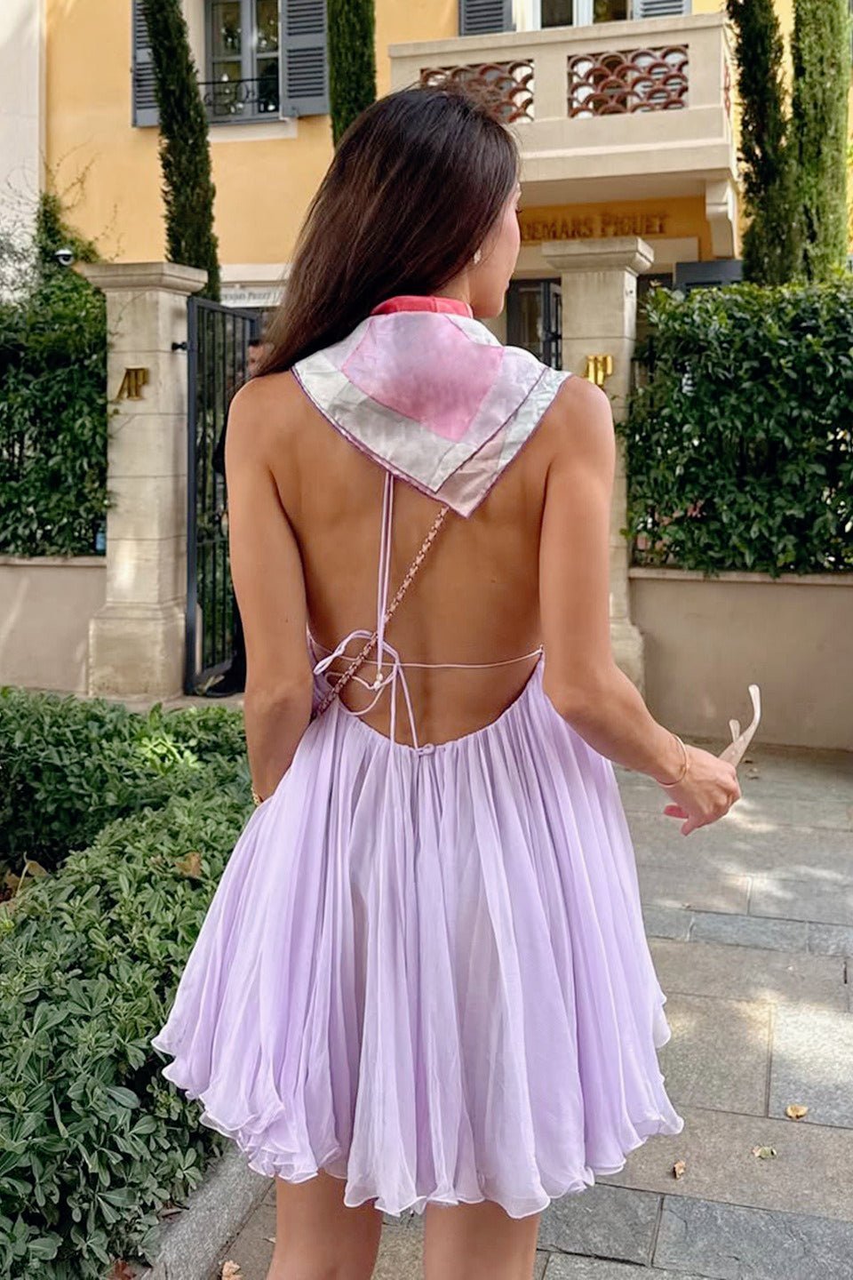 Priscilla Deep Neck Backless Mini Dress