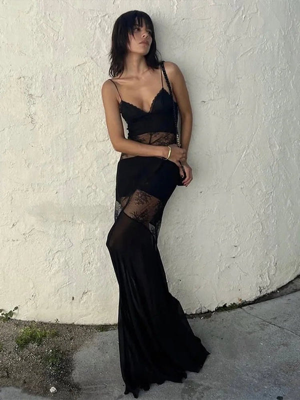 Ravenna Sheer Lace Slip Maxi Dress