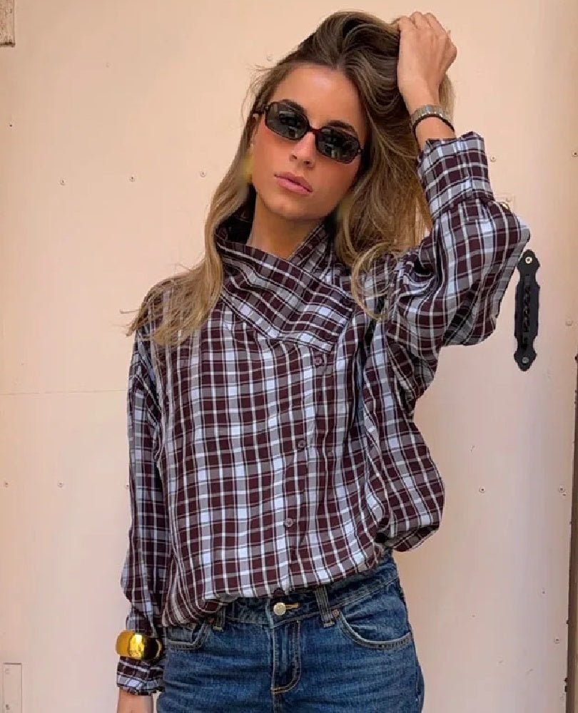 Camisa cruzada axadrezada de popelina Rebecca