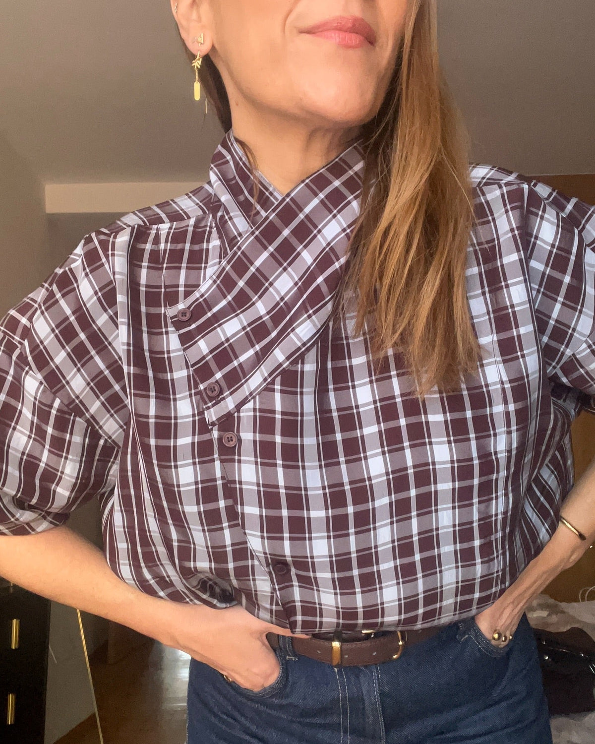Camisa cruzada axadrezada de popelina Rebecca