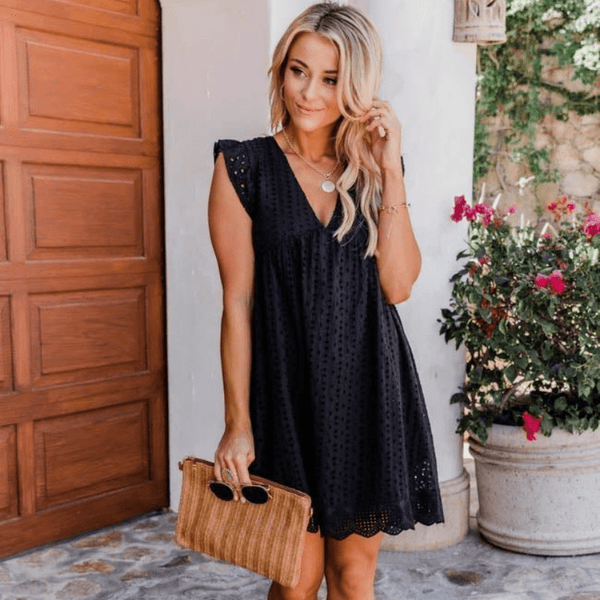 Minivestido Regine sem mangas com decote em V