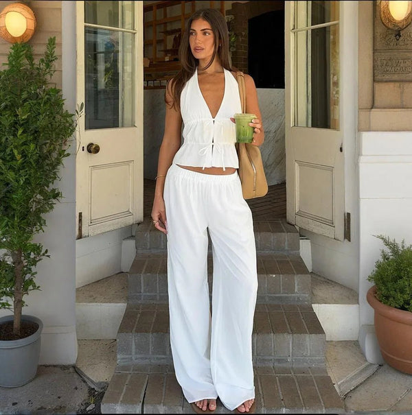 Conjunto de duas peças Renata em algodão com decote halter