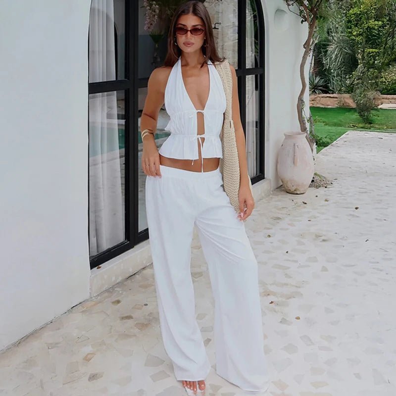 Conjunto de duas peças Renata em algodão com decote halter