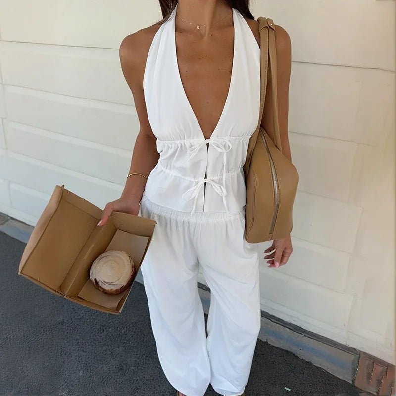 Conjunto de duas peças Renata em algodão com decote halter